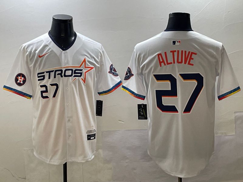 Men Houston Astros 27 Altuve White Fourth generation Joint Name 2025 Nike MLB Jersey style 2